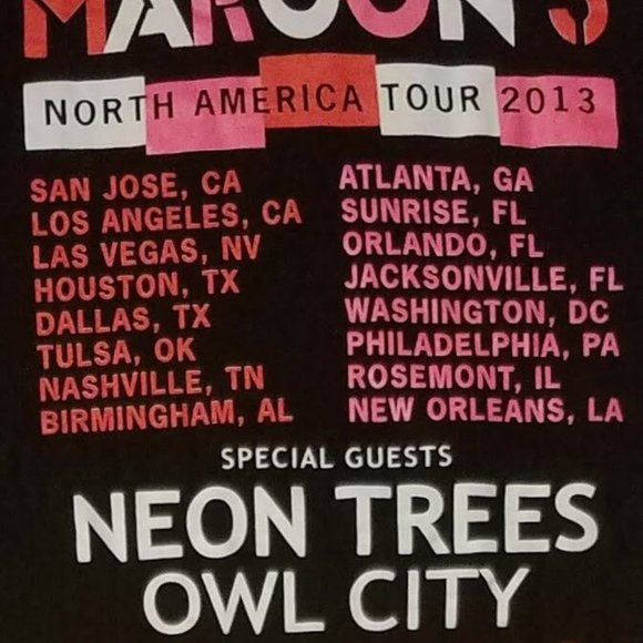 Maroon 5 T-Shirt Concert Tour 2013 Black Tee Pop Adam Levine Size Small - Picture 4 of 4
